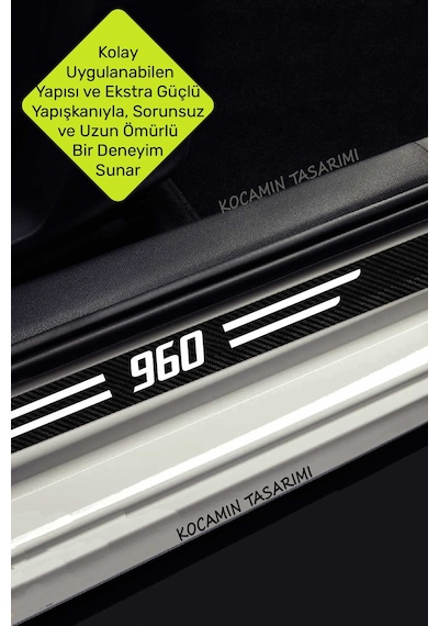 Volvo 960 Kapı Ve Bagaj Eşiği Koruyucu Karbon Folyo Çizik Önleyici Sticker Seti 960 Yazılı
