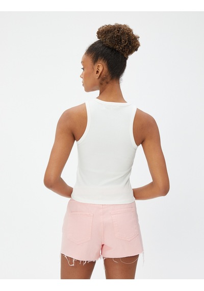 Koton Halter Yaka Fitilli Atlet Basic Biye Detaylı Pamuklu Ekru 3sal30167ık Ekru
