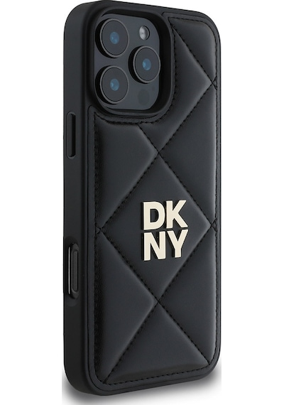 Apple Uyumlu iPhone 16 Pro Kılıf Dkny  Lisanslı Kapitone Tasarımlı Metal Logolu Deri Kapak Bej