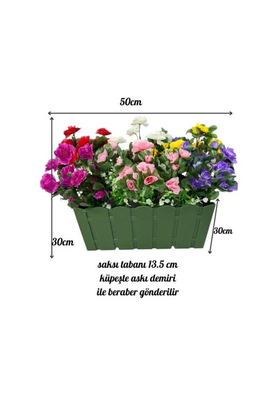 Yapay Çiçek Yeşil Balkon Saksıda Küpeşte Askılı Açelya Çiçeği Karışık Renkli Çiçek Sepeti 50cm