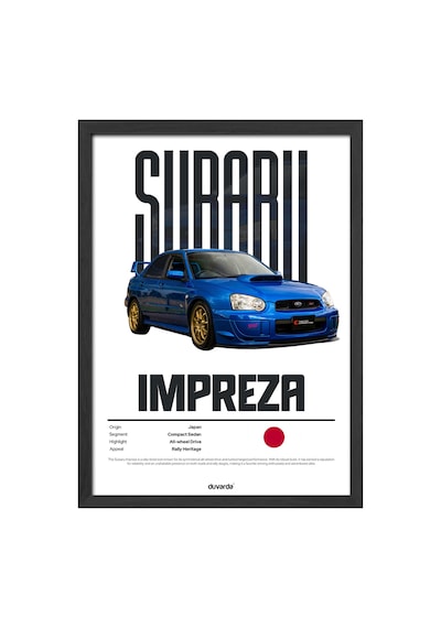 Subaru Impreza Araba Siyah Ahşap Çerçeveli Poster, Dekoratif Duvar Tablosu