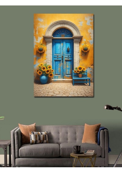 Kanvas Tablo Mavi Kapılı Ev 100cmx140cm