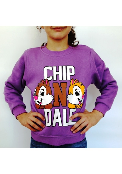 Chıp One Dale Baskılı Kız Çocuk Sweatshirt Mor