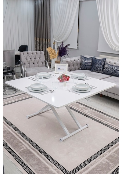 Sehpam Akıllı Home Üst Tabla Mdf Beyaz Oval Köşe Alt Beyaz Beyaz - Beyaz