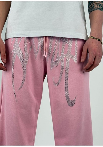 Zaee Yazlık Revenge Oversize Taşlı Eşofman Altı Pembe