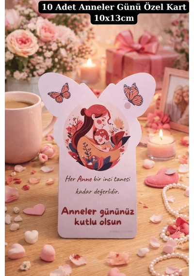 10 Adet Anne&bebek Kelebek Şekilli Tebrik Kartı - Anneler Günü Hediyesi - Küpe & Anahtarlık Kartı