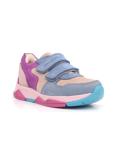 Rakerplus Hakiki Deri Pudra Mavi Fuşya Çocuk Sneakers Spor Ayakkabı Pudra