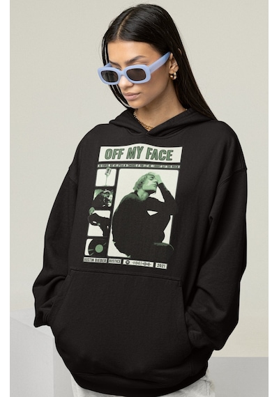 Sevbano Tasarım Justin Bieber Off My Face Baskılı Unisex Oversize Şarkıcı Siyah