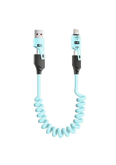 Alfais 6008 Usb Type-c Lightning 4'ü 1 Arada 65w Pd Hızlı Şarj Data Kablosu 1.5m Spiral Çevirici