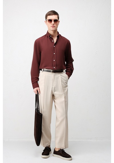 Antioch Keten Karışımlı Relaxed Fit Erkek Gömlek Bordo