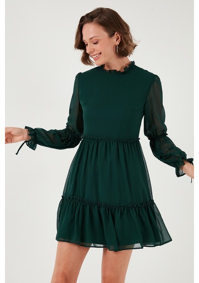 Lela Regular Fit Dik Yaka Büzgülü Astarlı Mini Bayan Elbise 611El345 Zümrüt Lela Regular Fit Dik Yaka Büzgülü Astarlı Mini Bayan Elbise 611El345 Zümrüt