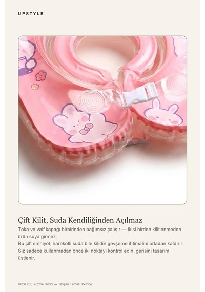 Oglo Tavşan Desenli Çocuk Yüzme Simidi Emniyet Kilitli Kolçaklı Simit