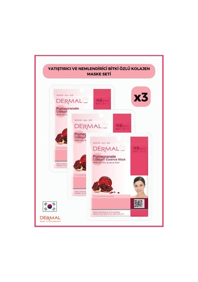 Dermal Sıkılaştırıcı Nemlendirici Ve Yumuşatıcı Nar Özlü Kolajen Maske 3 x 23 G