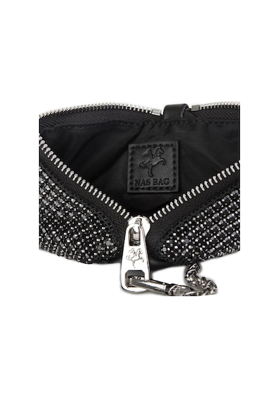 Nas Bag Kadın Çapraz Çanta Siyah White Diamond Siyah Taşlı Şık Askılı Üçgen Çanta Siyah