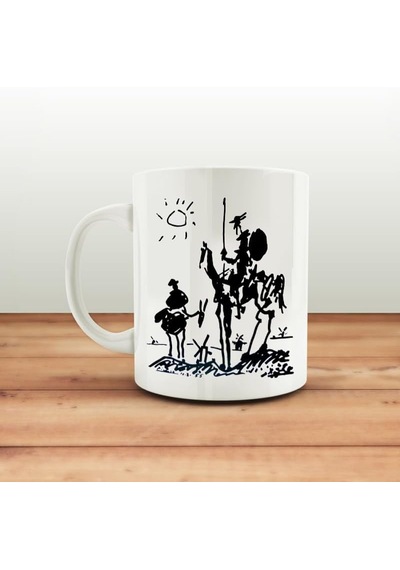 Don Kişot Kupa Bardak Coffee Mug Beyaz Kulplu Seramik Kupa Beyaz - Çok Renkli