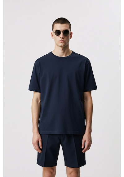 Erkek Oversize Basic Tişört Unisex %100 Pamuk Rahat Kalıp Lacivert