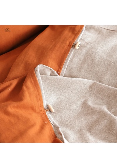 Tarçın Ham Keten Çift Taraflı Tek Kişilik Nevresim Takımı 160x220 Krem Tarçın
