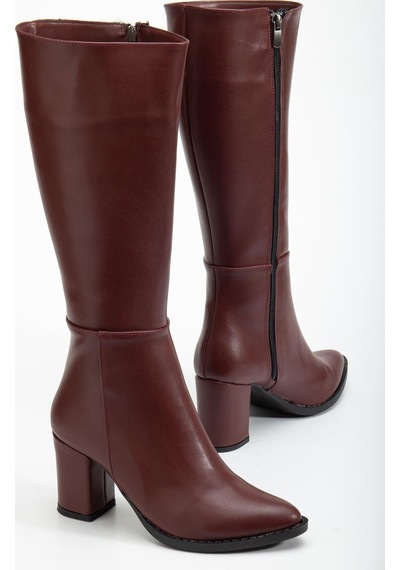 Ysn-4422 Bordo Cilt Topuklu Kadın Çizme A.bordo