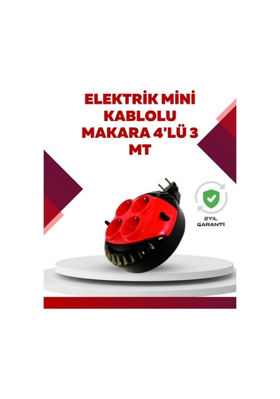 Kırmızı Renk 3 Metre 4 Lü Kablolu Priz Makarası 1