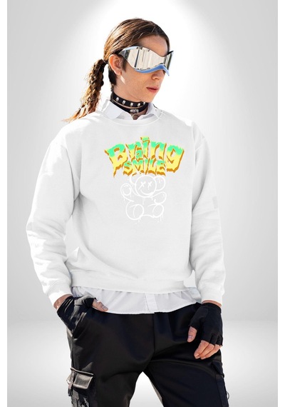Beyin Gülüşü Unisex Beyaz Sweatshirt Beyaz