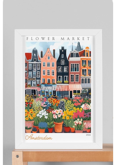 Amsterdam Hollanda Çerçeveli Tablo Seyahat Severlere Salon Ve Ofis İçin Estetik Duvar Dekoru Travel Flower Market