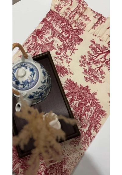 Fırfırlı Ucu Duck Keten Vintage Ingiliz &fransız Köylüler Runner 40x110cm Krem