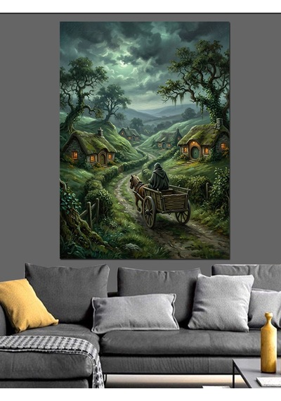 Gece Sisli Ormanda At Arabası Dekoratif Kanvas - Mdf Ahşap Tablo