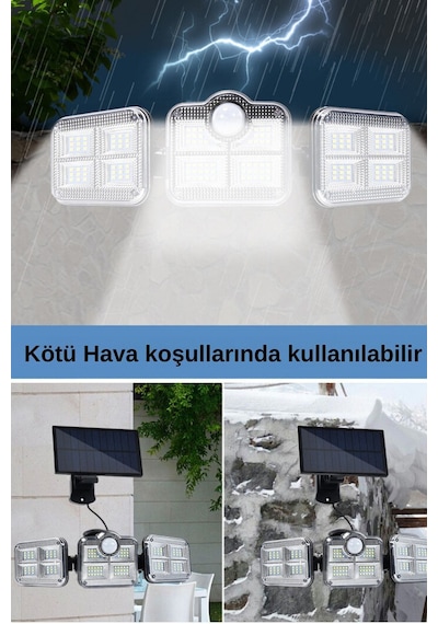 Solar Güneş Enerjili 122 Ledli Hareket Sensörlü Kumandalı Bahçe Balkon Aydınlatma Sokak Lambası