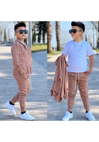 Modavals Kol Katlamalı Keten Gömlek & Beli Lastikli Keten Pantolon & Pamuklu Tshırt & Zincir Aksesuar 4lü Keten Erkek Çocuk Takım Kahverengi Modavals Kol Katlamalı Keten Gömlek & Beli Lastikli Keten Pantolon & Pamuklu Tshırt & Zincir Aksesuar 4lü Keten Erkek Çocuk Takım Kahverengi