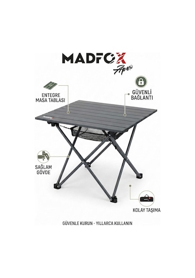 Madfox Apex Katlanabilir Alüminyum Kamp Masası 80 67 62 Cm Siyah