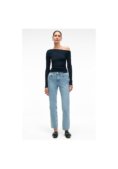 Grımelange OLIVIENN Kadın Omuzu Açık Asimetrik Yakalı Uzun Kollu Slim Fit Lacivert Bluz Grımelange OLIVIENN Kadın Omuzu Açık Asimetrik Yakalı Uzun Kollu Slim Fit Lacivert Bluz