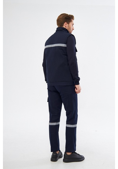 İş Elbisesi Yelek Pantolon Takım 7/7 Gabardin Kumaş Reflektörlü Lacivert
