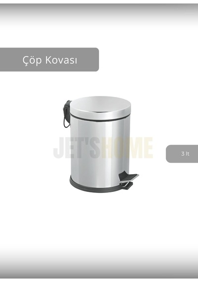 Jet's Home Pedallı Banyo Çöp Kovası Paslanmaz 3 Lt Mutfak Çöp Kutusu Beyaz Beyaz