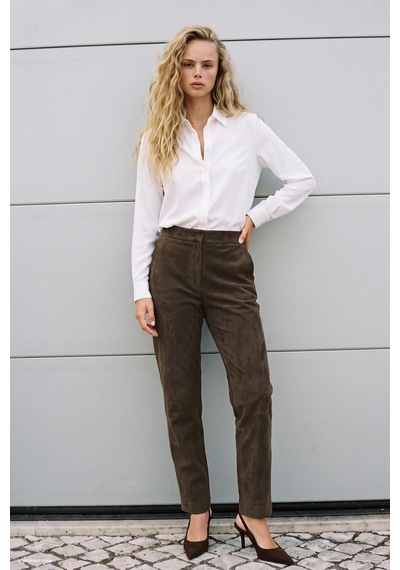 Sateen Süet Pantolon - Kahve-138008