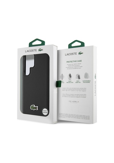 Galaxy Uyumlu S25 Ultra Kılıf Lacoste Lisanslı Pu Pike Desenli İkonik Timsah Dokuma Logolu Kapak Siyah