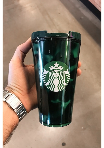 Starbucks Yeşil Siyah Temalı Plastik Termos 473ml