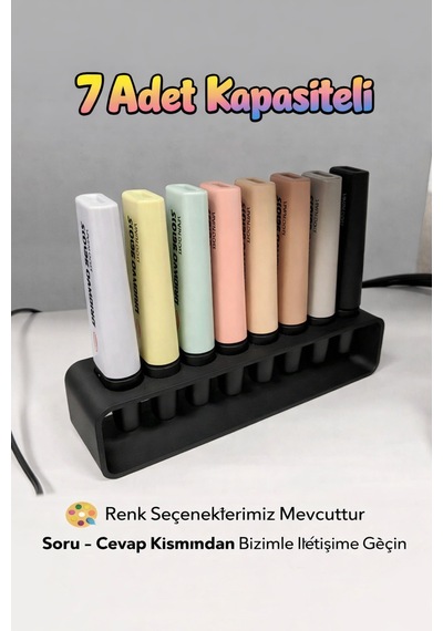 7 Adet Kapasiteli Masaüstü Kalem & Fosforlu Kalem Standı Çok Amaçlı Organizer Pastel & Standart Çok Renkli