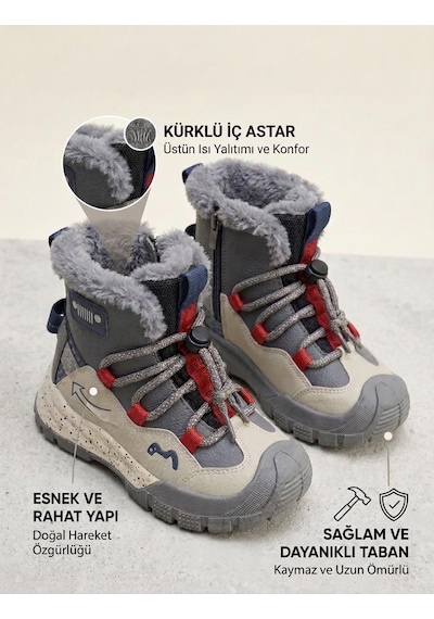 Marco Kids Cherokee Çocuk Tüylu Fermuarlı Outdoor Bot Gri