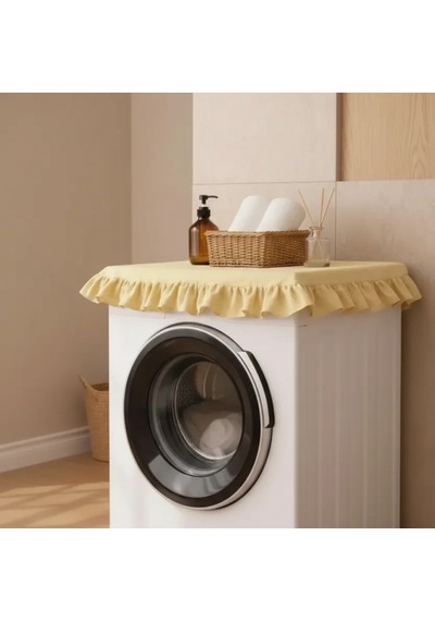 Fırfırlı Çamaşır Makinesi Örtüsü - Çeyizlik Dekoratif Banyo Makine Kılıfı- Sarı