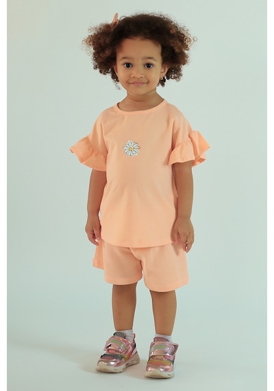 Harika Kids Kız Çocuk Fırfırlı Papatya Baskılı Şortlu İkili Takım 001
