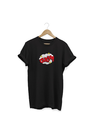 Ouch Baskılı Siyah T-shirt Siyah