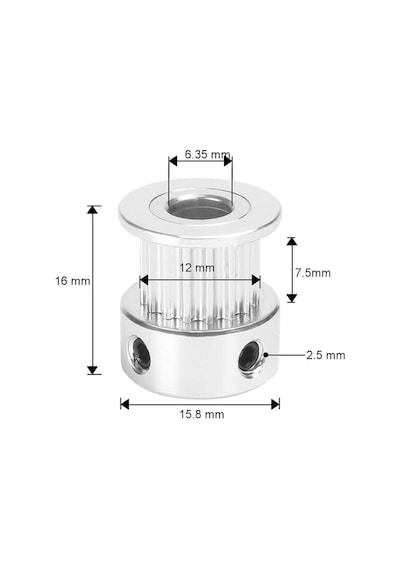 Koodmax Gt2 20 Diş 6.35mm Alüminyum Alaşım Dişli Senkron Zamanlama Kayışı Kasnağı