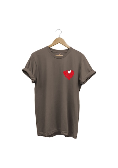 Love Yourself Kalp Tipografi Baskılı %100 Pamuk Unisex Regular Fit T-shirt Kahverengi