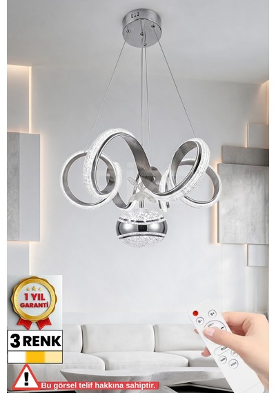 İthal Kasa Xl 3 Renk Kumandalı Led Avize Kıvrım Toplu Gümüş Kasa Ledli Salon & Oturma Odası Avizesi Gümüş - 874861909 Gümüş - 874861909 Gümüş