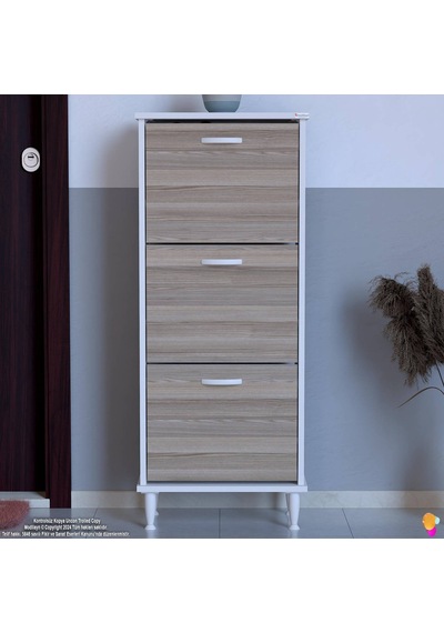 Eliusta Nefes Ayaklı 52 Cm Ayakkabılık Kapı Önü/antre 3 Düşer Kapaklı Cordoba 52x127x26 Cm Ayakkabılık Cordoba