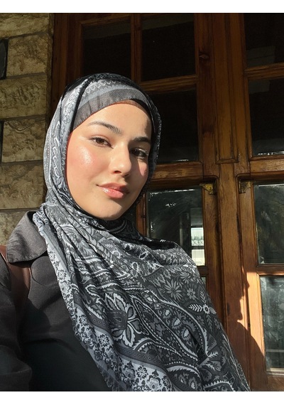 Modakaşmir Aminenesil Etnik Desen Soft Pamuk Şal Siyah Beyaz Renk