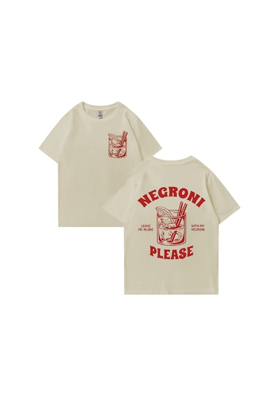 Flood Of Style Negroni Lütfen Grafik T Shirt Erkek Kadın Komik Kokteyl Meme Tee Boy Yüksek Kalite Yaz Bej