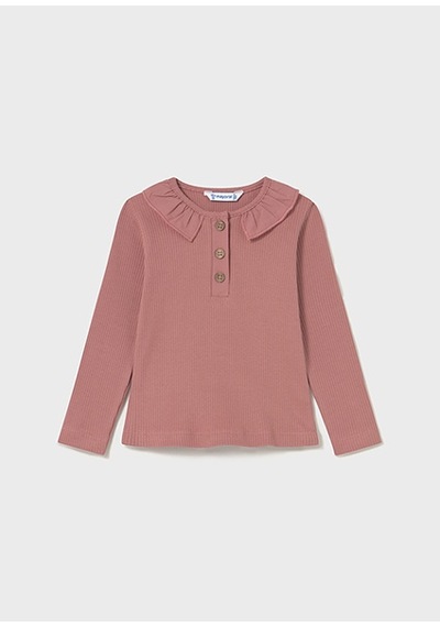 Mayoral Pembe Fırfırlı Yaka Nervürlü Polo Tişört 2112 Pembe