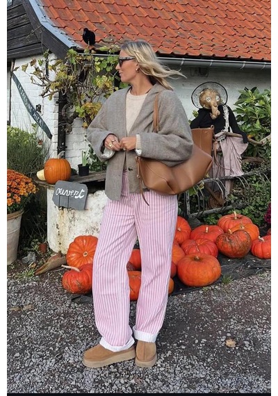 Madmext Pembe Çizgili Kadın Jean Pantolon Mg2463 Pembe