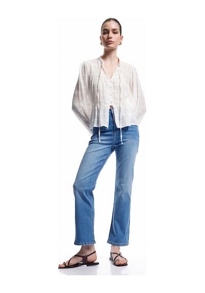Koton Yüksek Bel Kısa İspanyol Paça Jean Pantolon - Flare Jeans Orta İndigo 5sal40303md